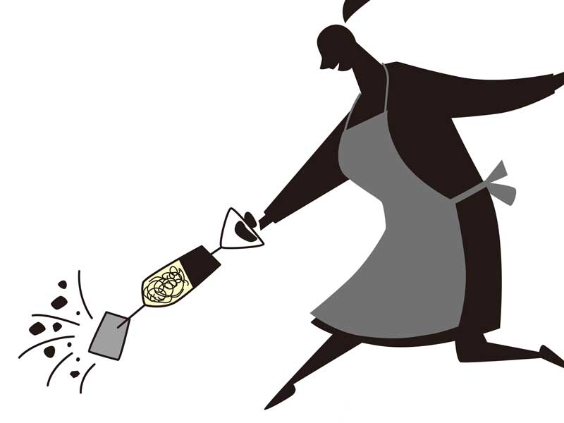 適当に掃除をしている主婦のイラスト