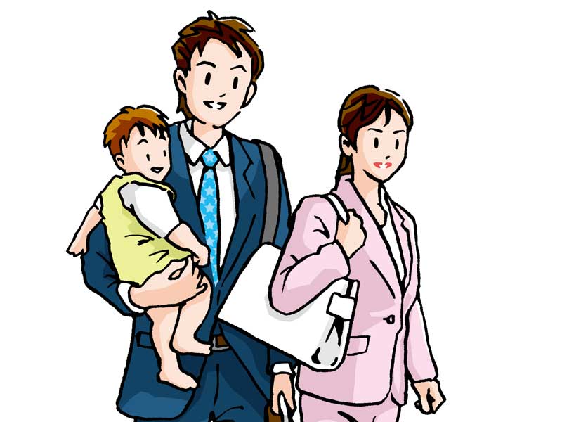 共働きの家族のイラスト