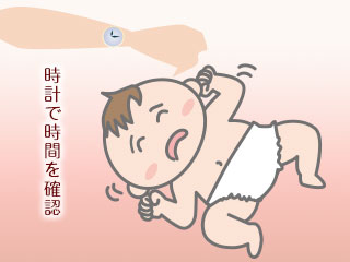 腕時計と痙攣する赤ちゃん
