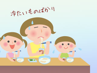 ソーメンを食べる親子