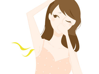 脇の下の臭いに鼻を摘む女性