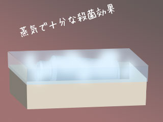 蒸気が発生している専用ケース