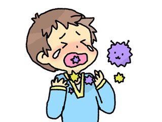 喉を痛がる子供とウィルス