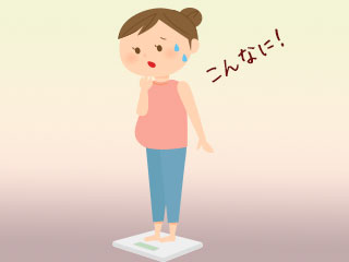 体重計に載って驚く妊婦