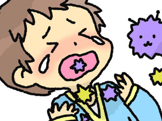 喉が赤く腫れている男の子
