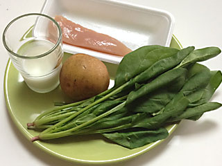 野菜、鶏肉、じゃがいも、ミルク