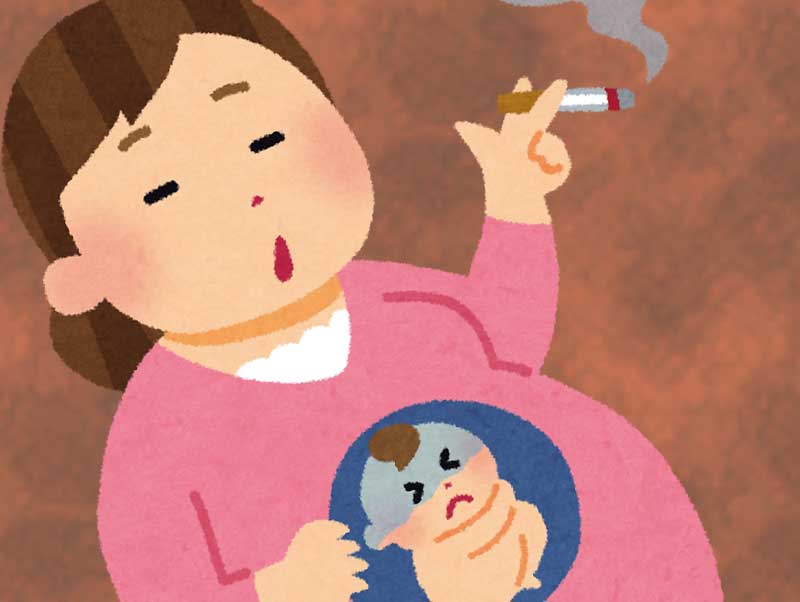 妊娠中なのにタバコ吸っている妊婦のイラスト
