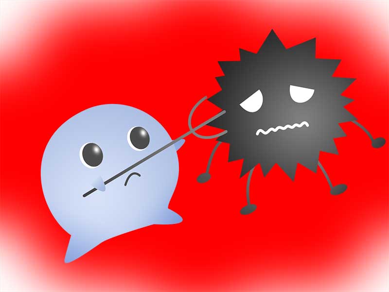 ウイルスを退治している免疫細胞のイラスト