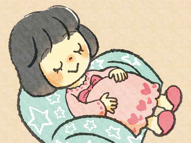 椅子に座って胎動カウントしているママのイラスト