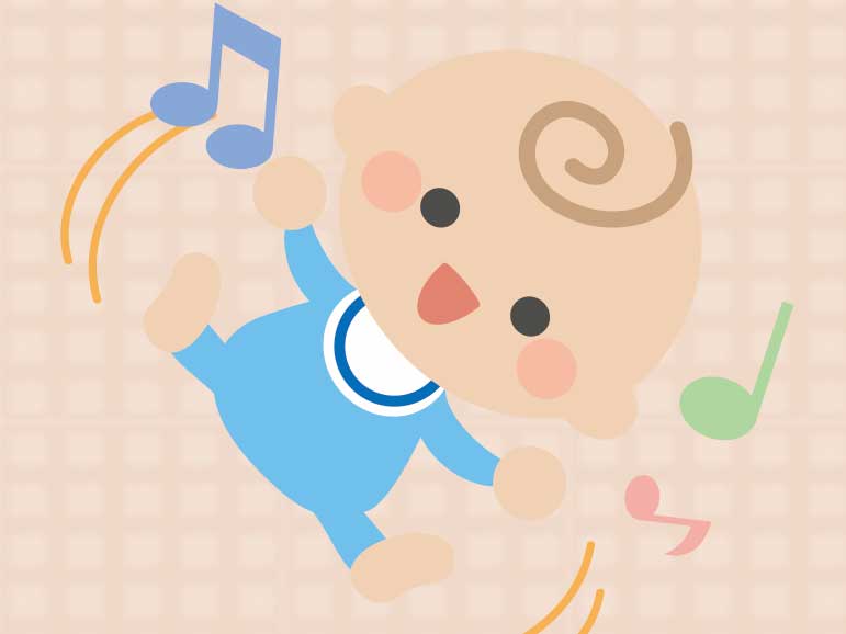 笑いながら手足をバタバタしている新生児のイラスト