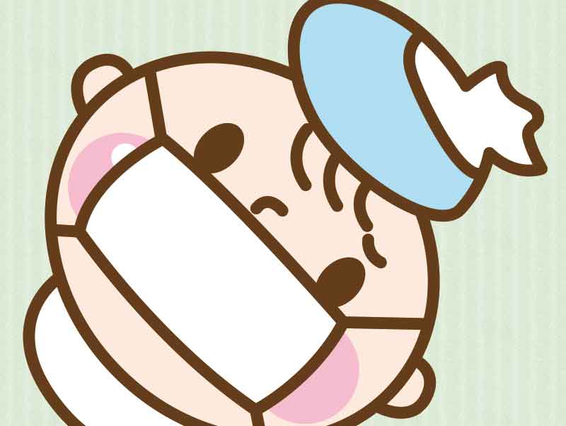 熱のために頭を冷やしている赤ちゃんのイラスト