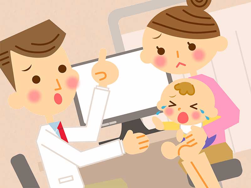 小児科で口内炎の診察を受けてる赤ちゃん