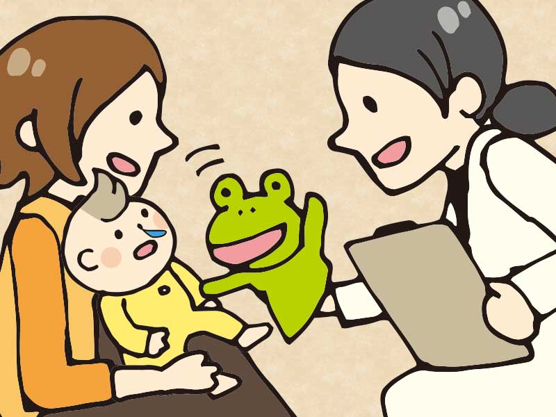 耳鼻科で診察を受けてる鼻水が出てる赤ちゃん