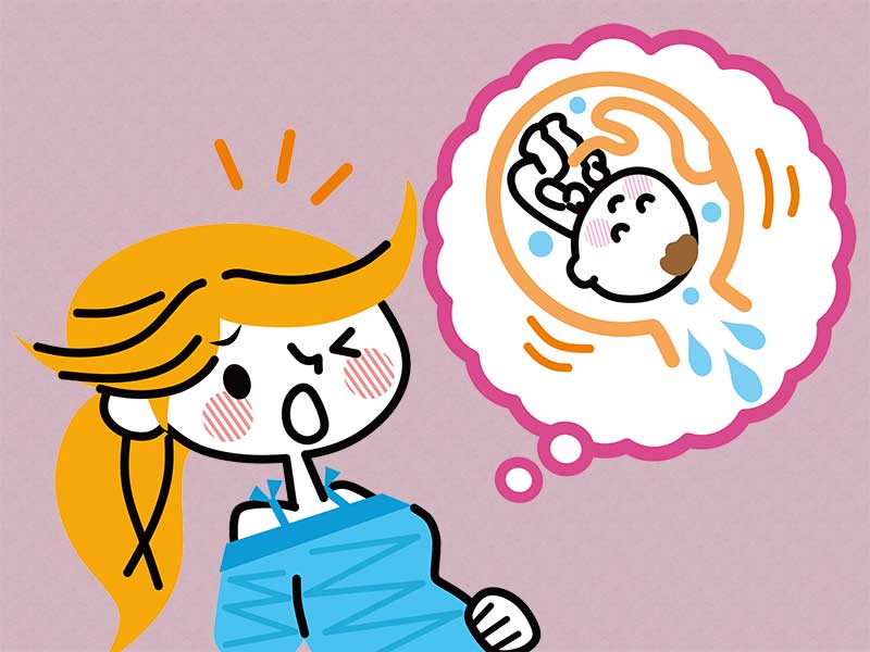 破水してしまった妊婦さんのイラスト
