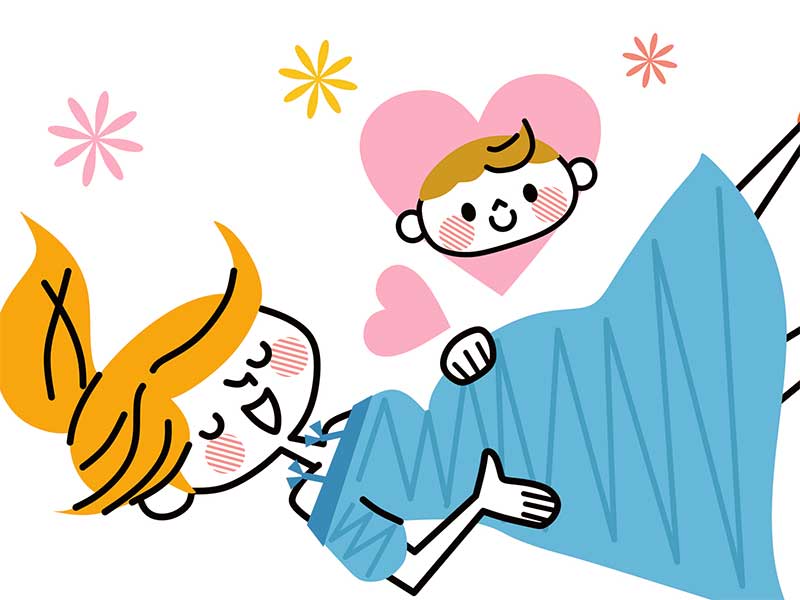 お腹の赤ちゃんのことを考えてる妊婦さんのイラスト