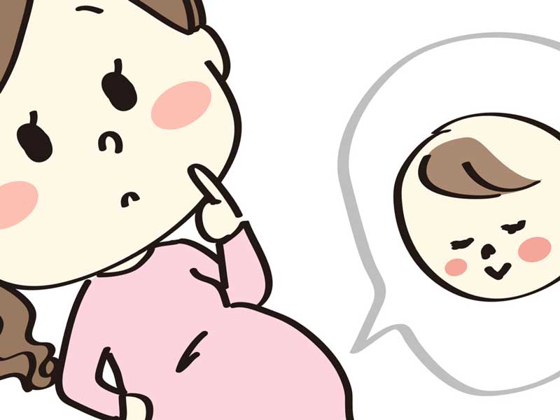 お腹の中の赤ちゃんを想像するお母さんのイラスト