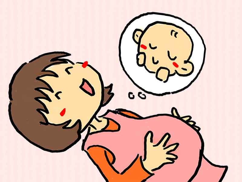 赤ちゃんのことを想像してる妊婦さんのイラスト
