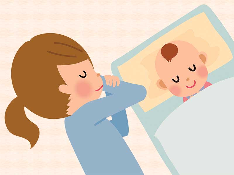 赤ちゃんと一緒に寝てるママのイラスト