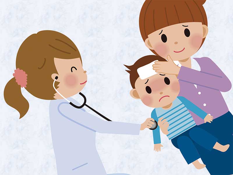 かかりつけの医師に診察してもらってる子供のイラスト
