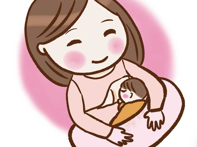 授乳をしているお母さんと赤ちゃんのイラスト