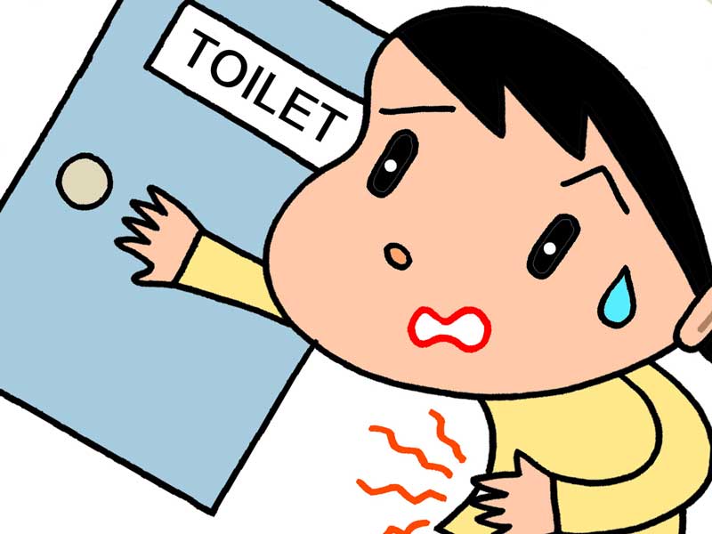 トイレを急ぐ女性のイラスト