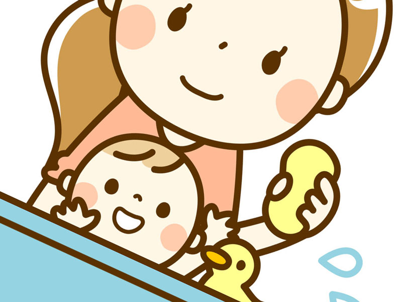 お風呂に入っている赤ちゃんのイラスト