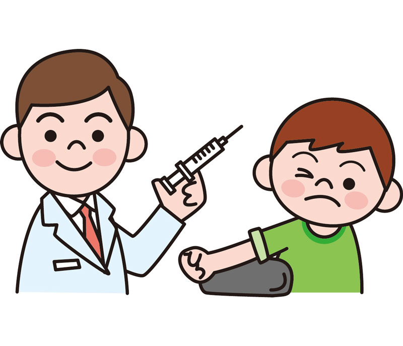 医者が子供に注射するイラスト