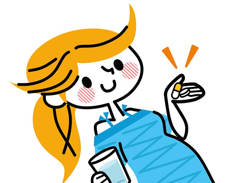 陣痛促進剤を飲もうとしてる妊婦のイラスト