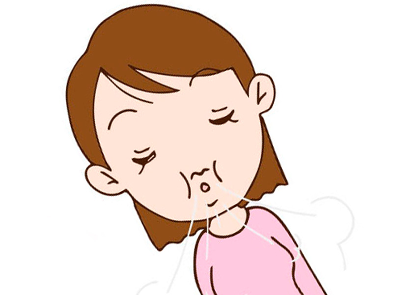 口をすぼめて意識して呼吸をしてる女性のイラスト