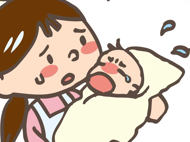 赤ちゃんを心配しているお母さんのイラスト