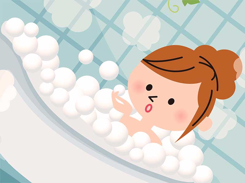 お風呂に入ってるママのイラスト