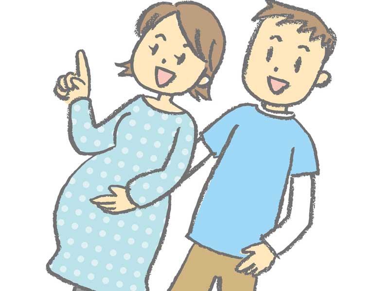 散歩をしている妊婦さん夫婦のイラスト