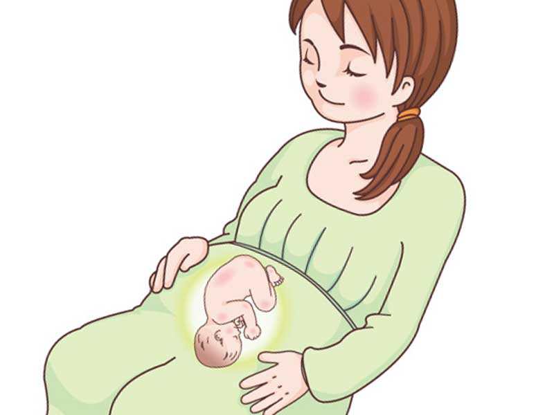 胎動を感じる妊婦さんのイラスト