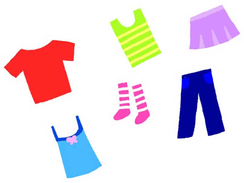 スカート、ズボンなど各種の服装のイラスト