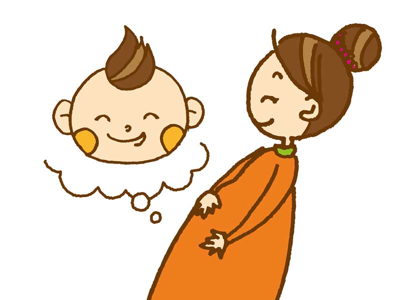 赤ちゃんを想像して呼吸する妊婦さんのイラスト