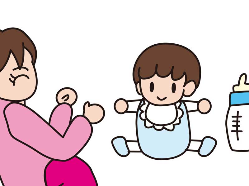 喜んでミルクを飲む赤ちゃんのイラスト