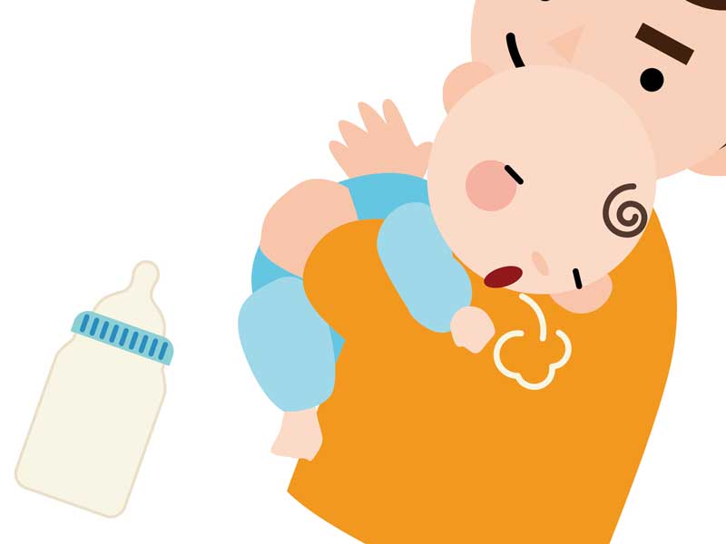 ミルクを飲み終わってゲップをした赤ちゃんのイラスト