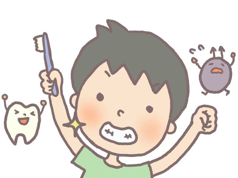 虫歯を防いで歯が丈夫になった歯磨きをしている子供のイラスト