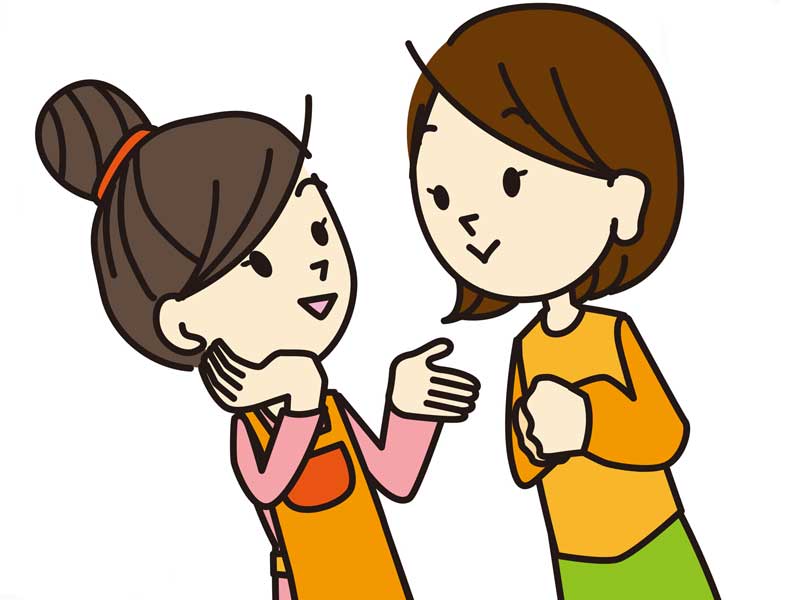 園の先生と話しているお母さんのイラスト