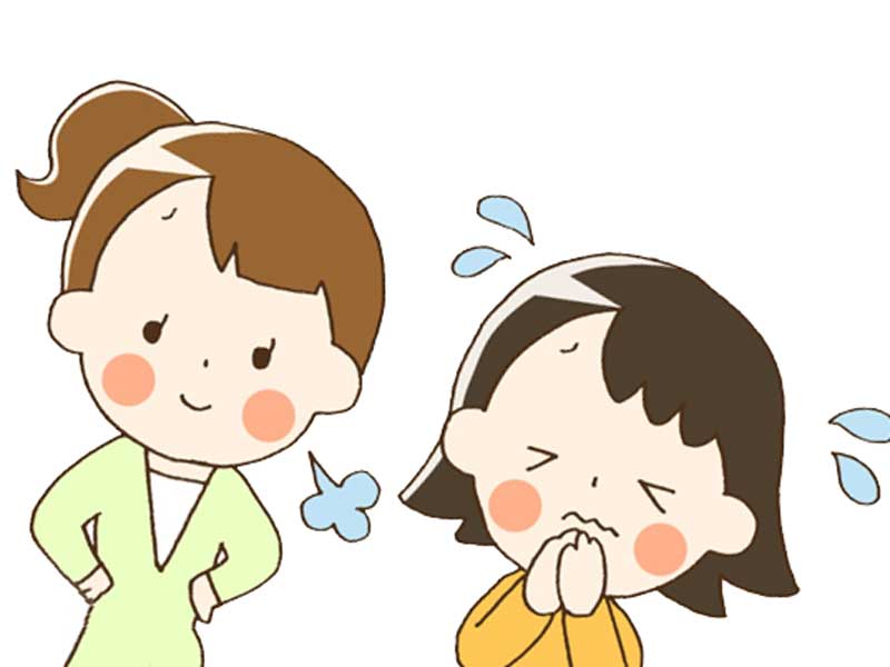 妊婦に謝る女性のイラスト