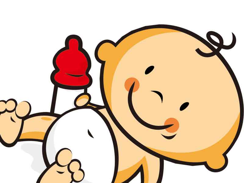 哺乳瓶を持っている赤ちゃんのイラスト