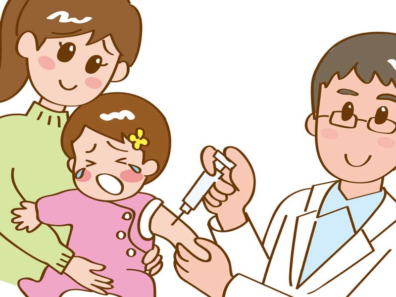 病院で医師に注射される子供のイラスト
