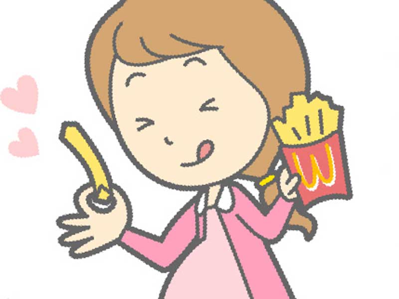 フライトポテトを食べる太っている妊婦のイラスト
