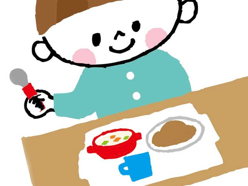 朝食を取る子供のイラスト