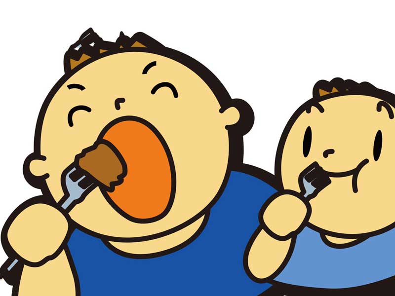 太っている二人の子供のイラスト