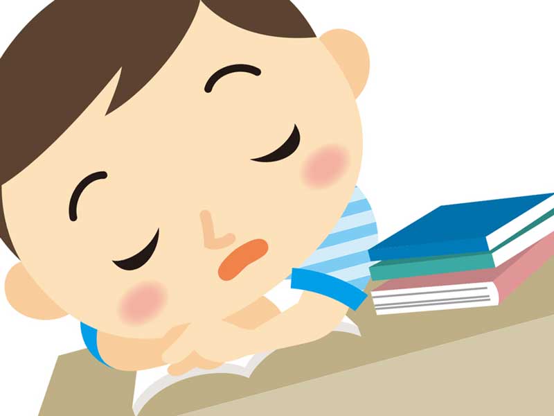 授業中に寝ている子供のイラスト