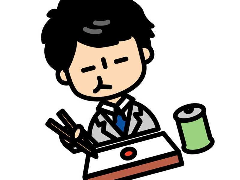 お弁当を食べている旦那さんのイラスト