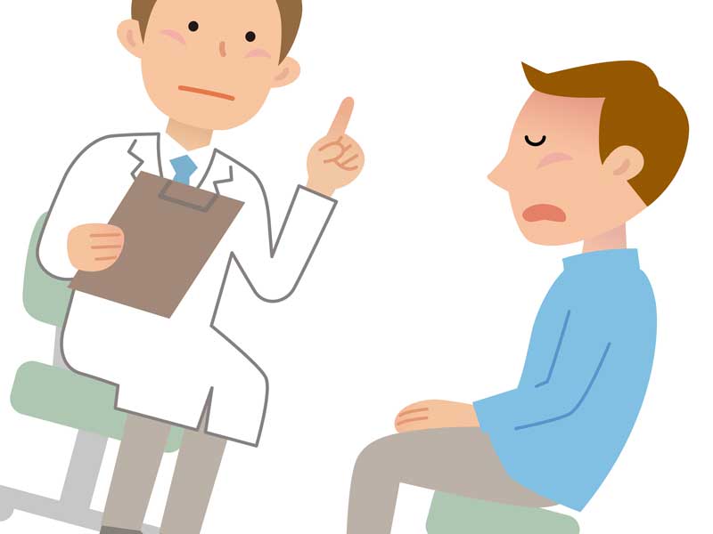 病院で医者と話している旦那さんのイラスト