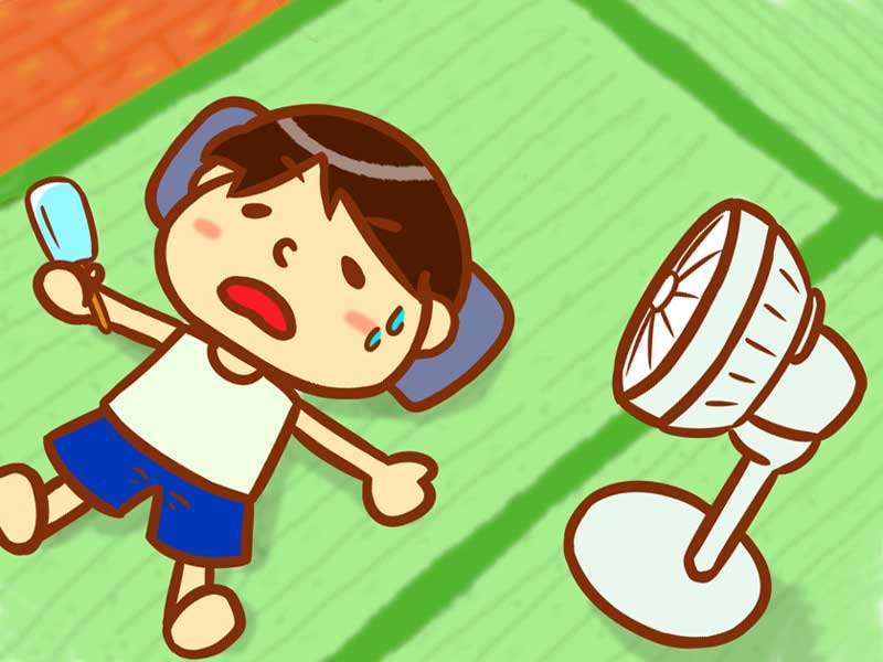 熱い部屋で寝れない子供のイラスト