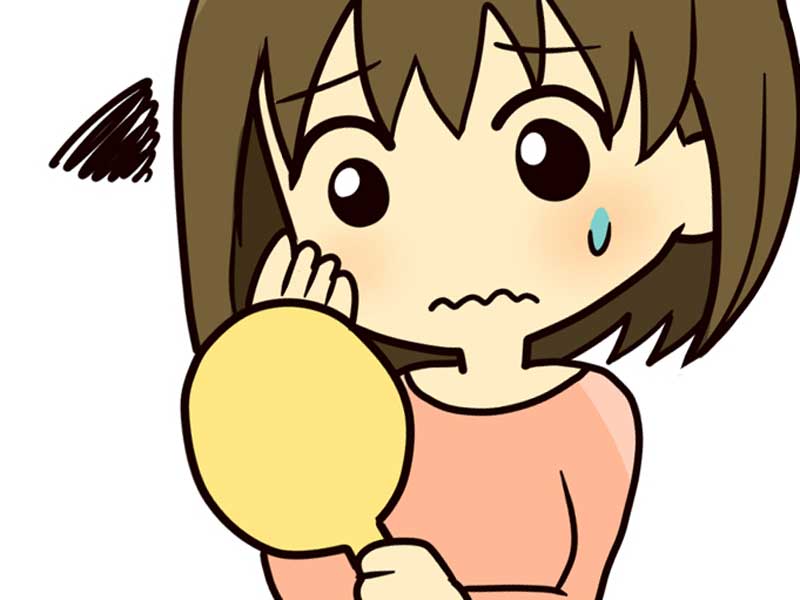 肌を気にして鏡を見ている女性のイラスト